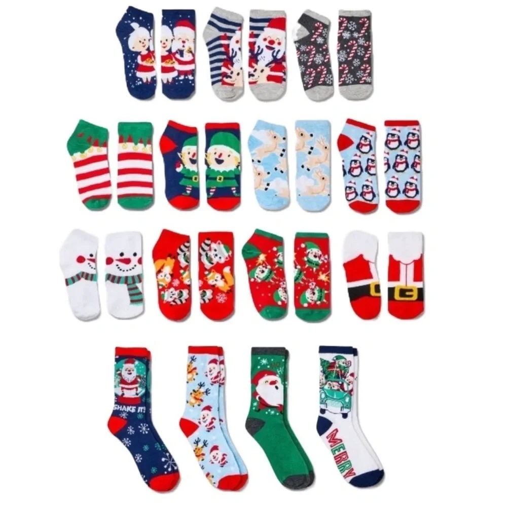 Santa 15 Days of Socks “All Together Merry” Advent Calendar Black Santa & Elves